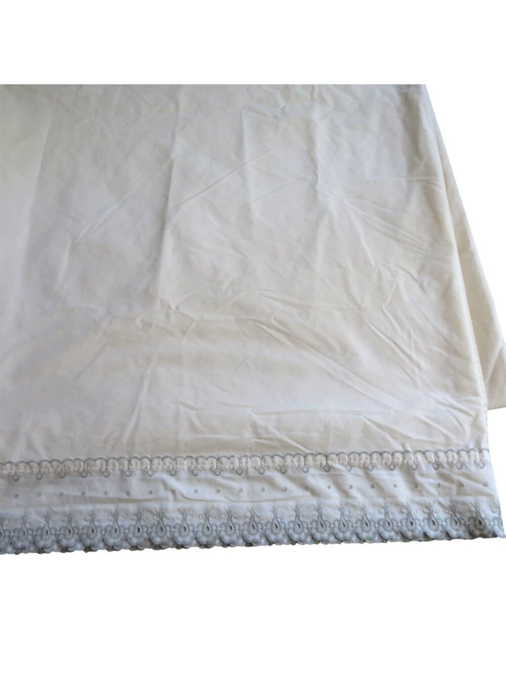 Vintage King Size Martex Beige Flat Sheet Gray Embroidered Edge Percale USA Made